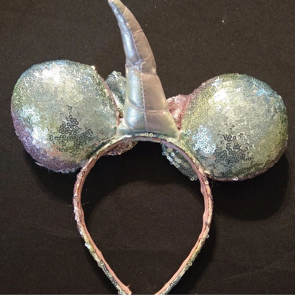 Disney Minnie Mouse Unicorn Sequin Bow Ears Headband Multicolor Glitter